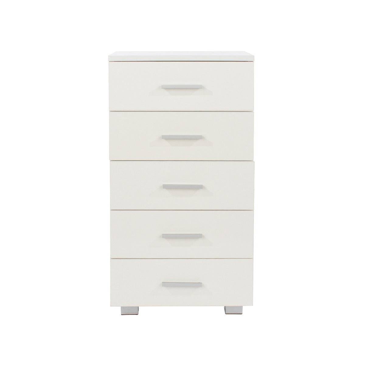 Lido - White high gloss 5 narrow compact chest of drawers - Price Crash Furniture