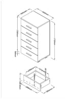 Lido - White high gloss 5 narrow compact chest of drawers - Price Crash Furniture