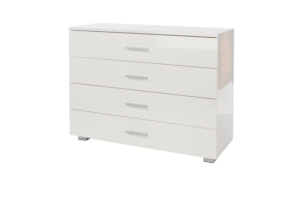 Lido - White high gloss compact 4 drawer chest - Price Crash Furniture