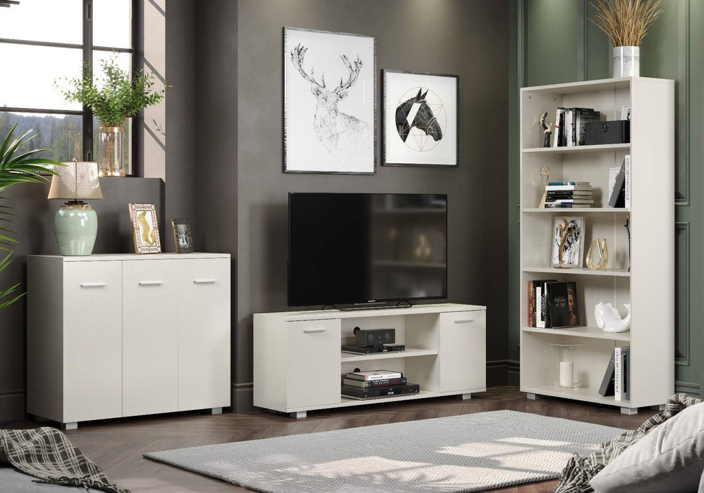 Lido - White high gloss low narrow bookcase - Price Crash Furniture