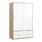 Line Wardrobe - 2 Doors 4 Drawers In Oak With White High Gloss - Price Crash Furniture