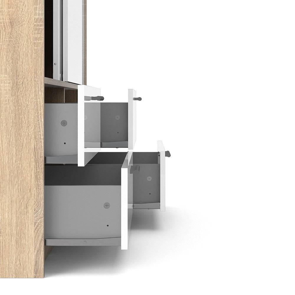 Line Wardrobe - 2 Doors 4 Drawers In Oak With White High Gloss - Price Crash Furniture