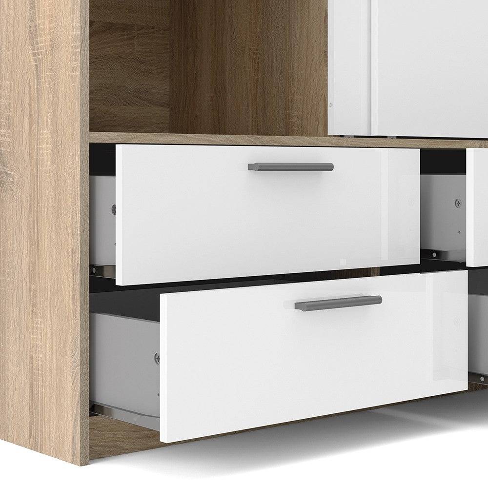 Line Wardrobe - 2 Doors 4 Drawers In Oak With White High Gloss - Price Crash Furniture