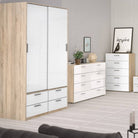 Line Wardrobe - 2 Doors 4 Drawers In Oak With White High Gloss - Price Crash Furniture