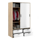 Line Wardrobe - 2 Doors 4 Drawers In Oak With White High Gloss - Price Crash Furniture