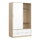 Line Wardrobe - 2 Doors 4 Drawers In Oak With White High Gloss - Price Crash Furniture