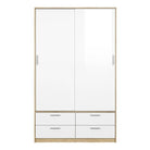 Line Wardrobe - 2 Doors 4 Drawers In Oak With White High Gloss - Price Crash Furniture