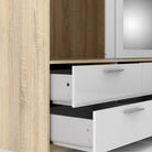 Line Wardrobe - 3 Doors 6 Drawers In Oak With White High Gloss - Price Crash Furniture