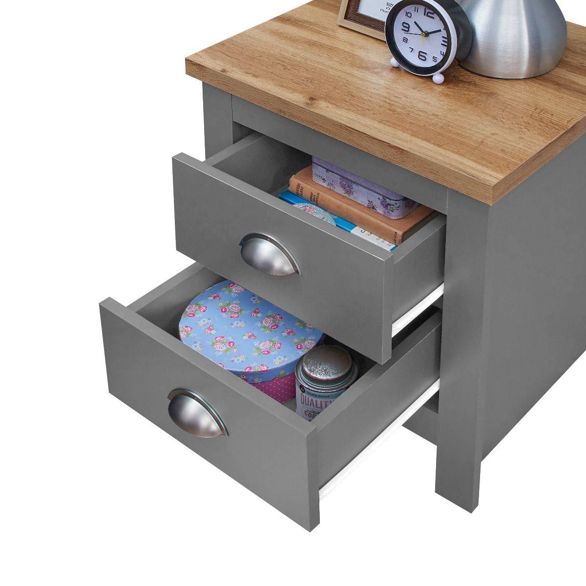 Lisbon 2 drawer bedside table / lamp table by TAD in Grey - Price Crash Furniture