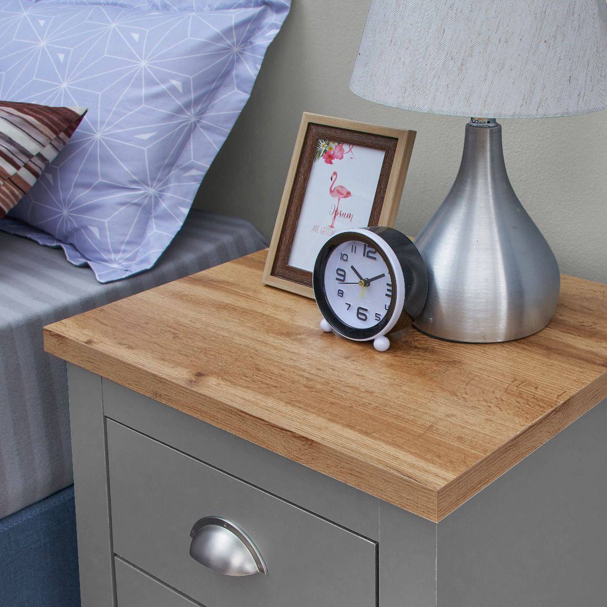 Lisbon 2 drawer bedside table / lamp table by TAD in Grey - Price Crash Furniture