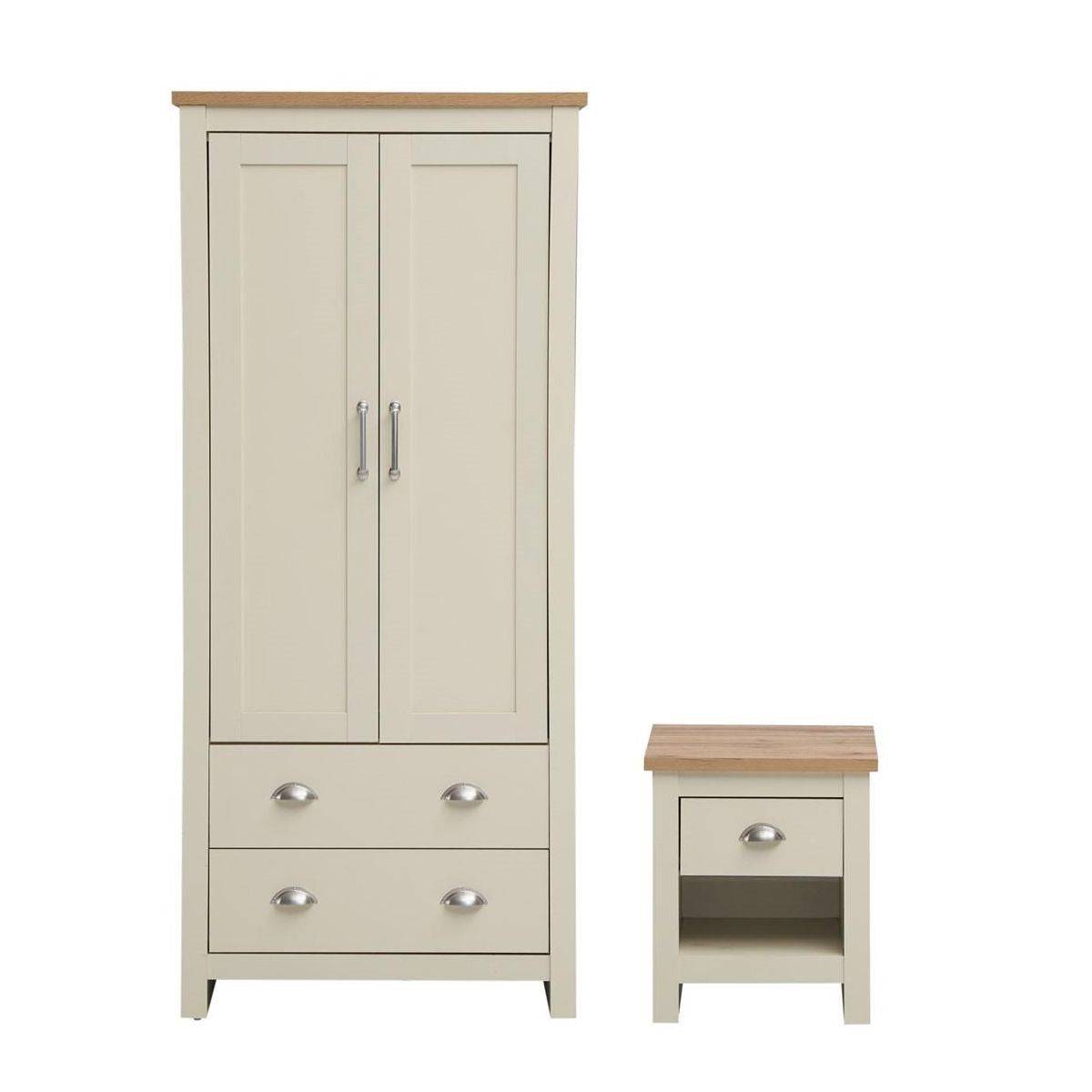 Lisbon 2 Piece Bedroom Set: 2 door wardrobe + 1 drawer bedside table - Price Crash Furniture