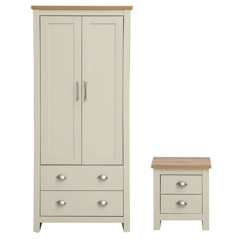 Lisbon 2 Piece Bedroom Set: 2 door wardrobe + 2 drawer bedside table - Price Crash Furniture
