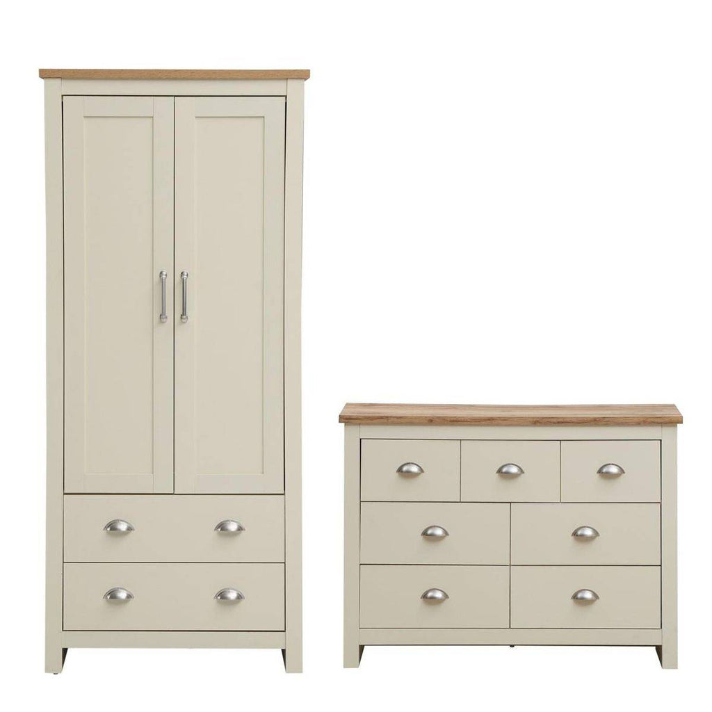Lisbon 2 Piece Bedroom Set: 2 door wardrobe + 7 drawer chest of drawers - Price Crash Furniture