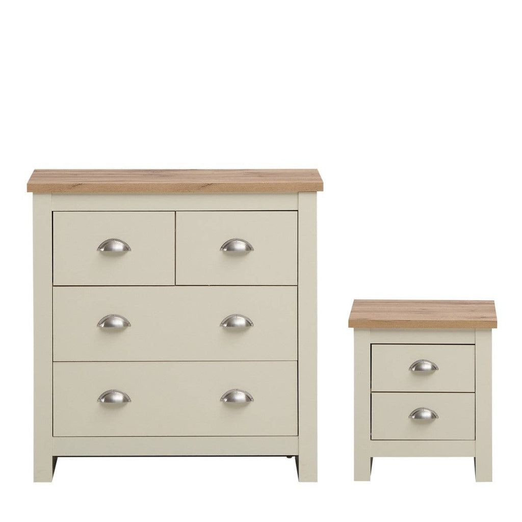 Lisbon 2 Piece Bedroom Set: 2 drawer bedside table+ 4 drawer chest of drawers - Price Crash Furniture