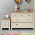 Lisbon 2 Piece Bedroom Set: 2 drawer bedside table + 7 drawer chest of drawers - Price Crash Furniture