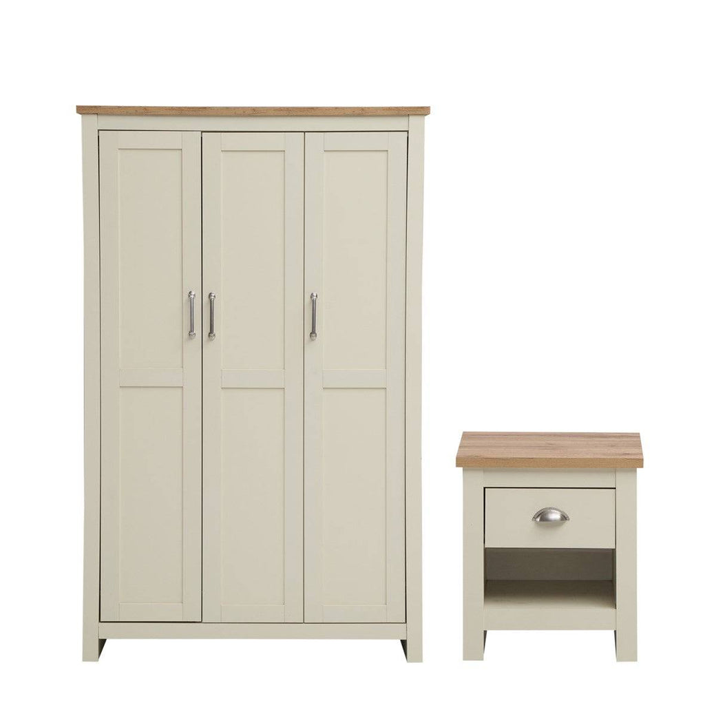 Lisbon 2 Piece Bedroom Set: 3 door wardrobe + 1 drawer bedside table - Price Crash Furniture
