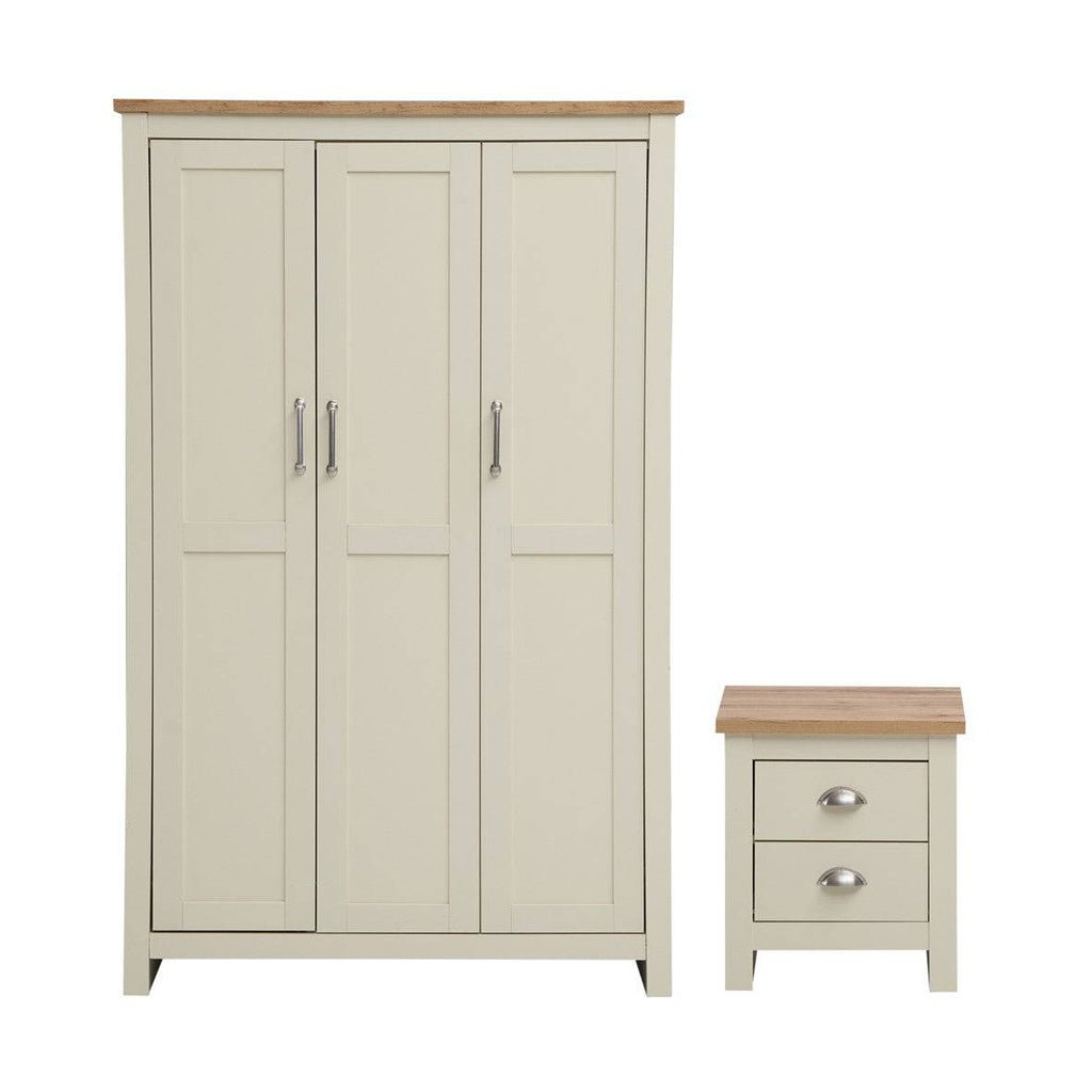 Lisbon 2 Piece Bedroom Set: 3 door wardrobe + 2 drawer bedside table - Price Crash Furniture