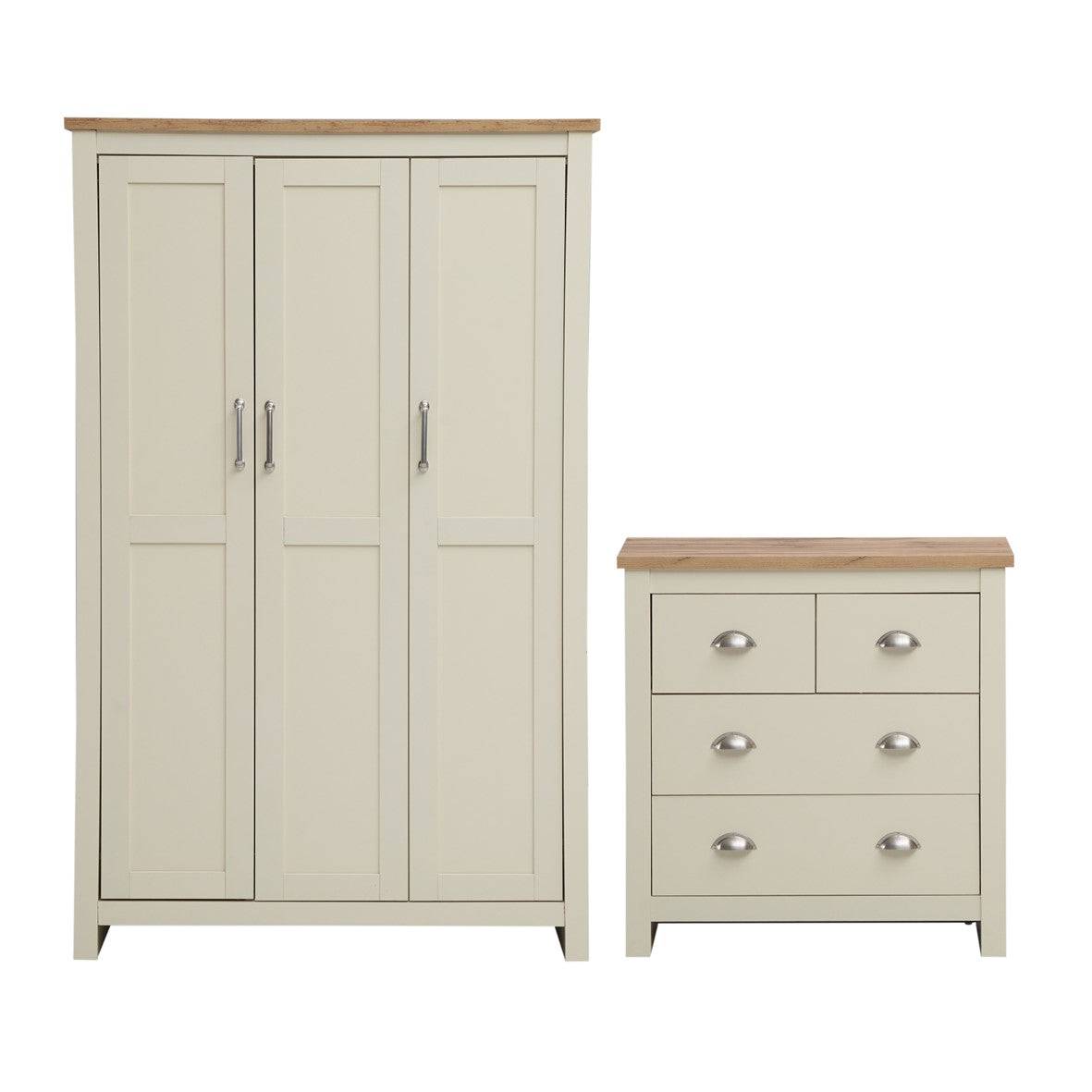 Lisbon 2 Piece Bedroom Set: 3 door wardrobe + 4 drawer chest of drawers - Price Crash Furniture