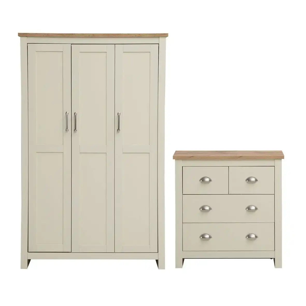 Lisbon 2 Piece Bedroom Set: 3 door wardrobe + 4 drawer chest of drawers - Price Crash Furniture
