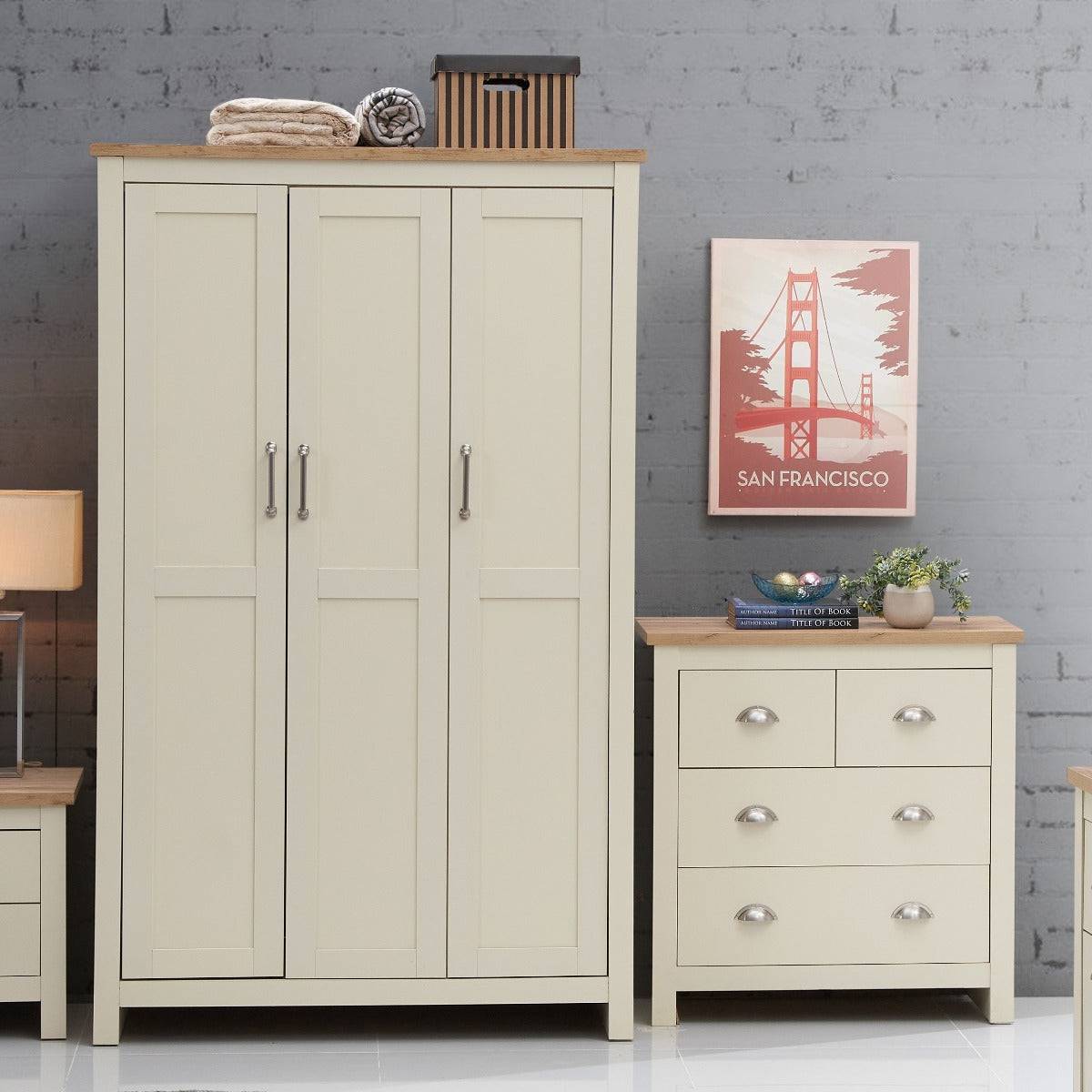 Lisbon 2 Piece Bedroom Set: 3 door wardrobe + 4 drawer chest of drawers - Price Crash Furniture