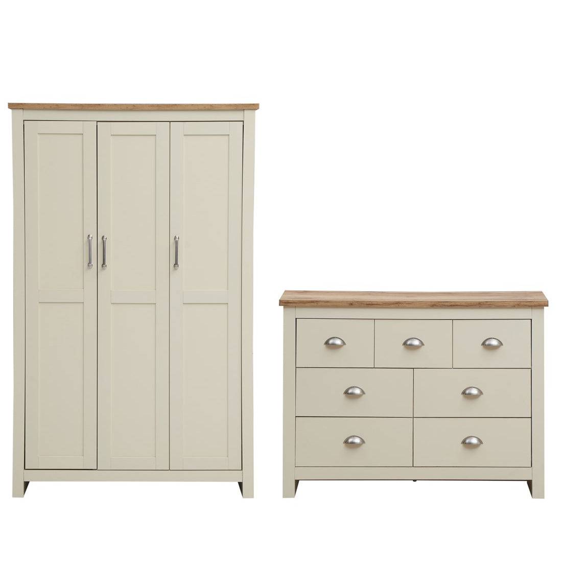 Lisbon 2 Piece Bedroom Set: 3 door wardrobe + 7 drawer chest of drawers - Price Crash Furniture