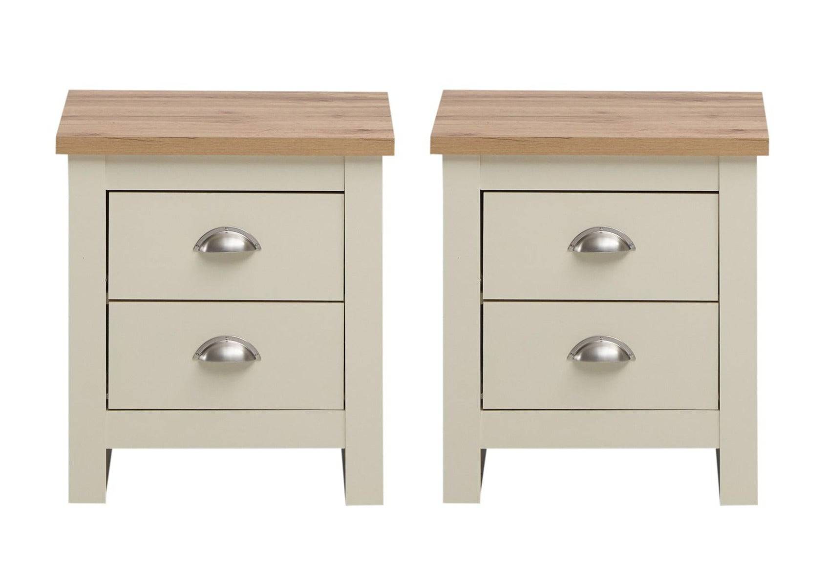 Lisbon 2 Piece Set - 2x Two Drawer Bedside Tables / Lamp Tables - Price Crash Furniture