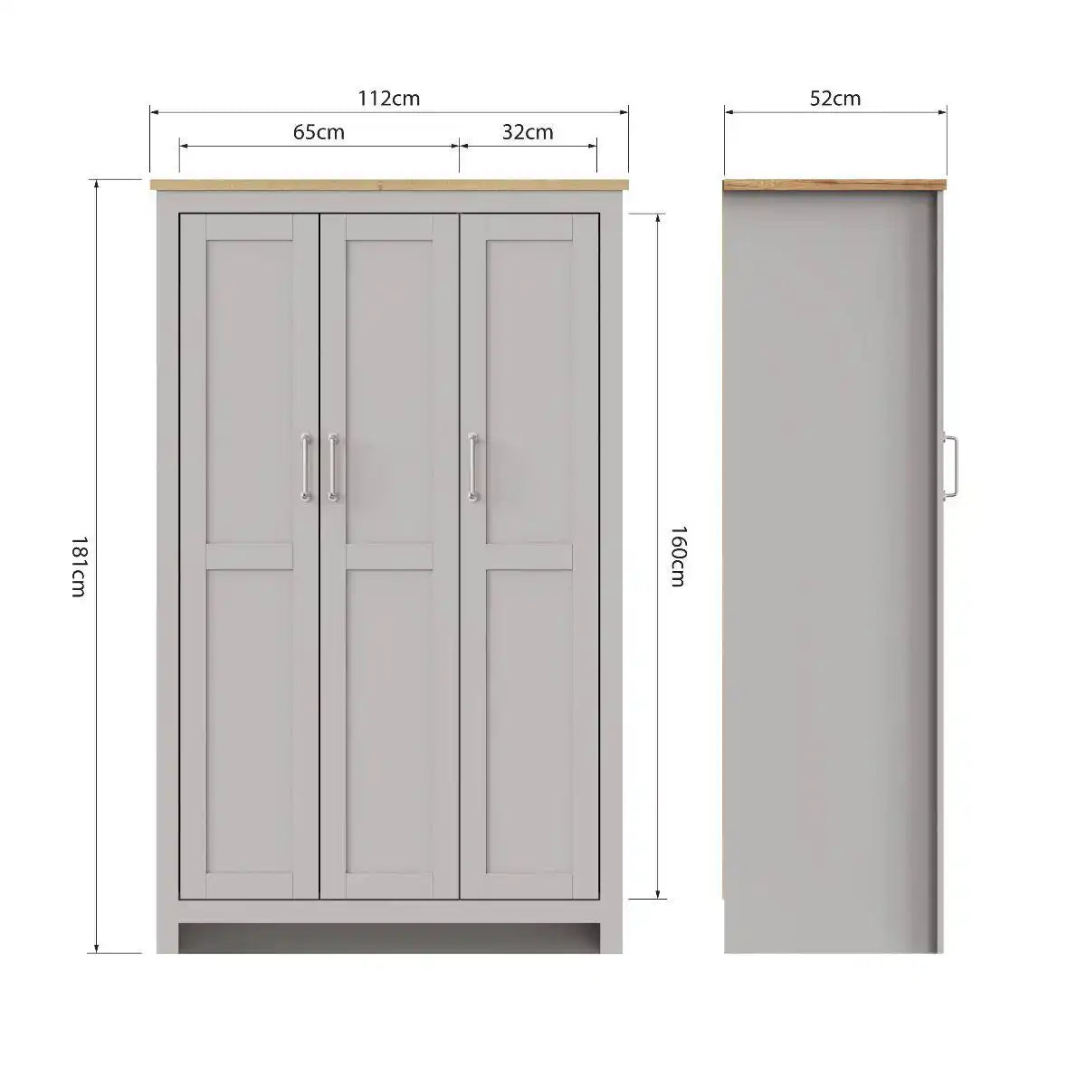 Lisbon 3 door wardrobe in grey & oak by TAD - Price Crash Furniture