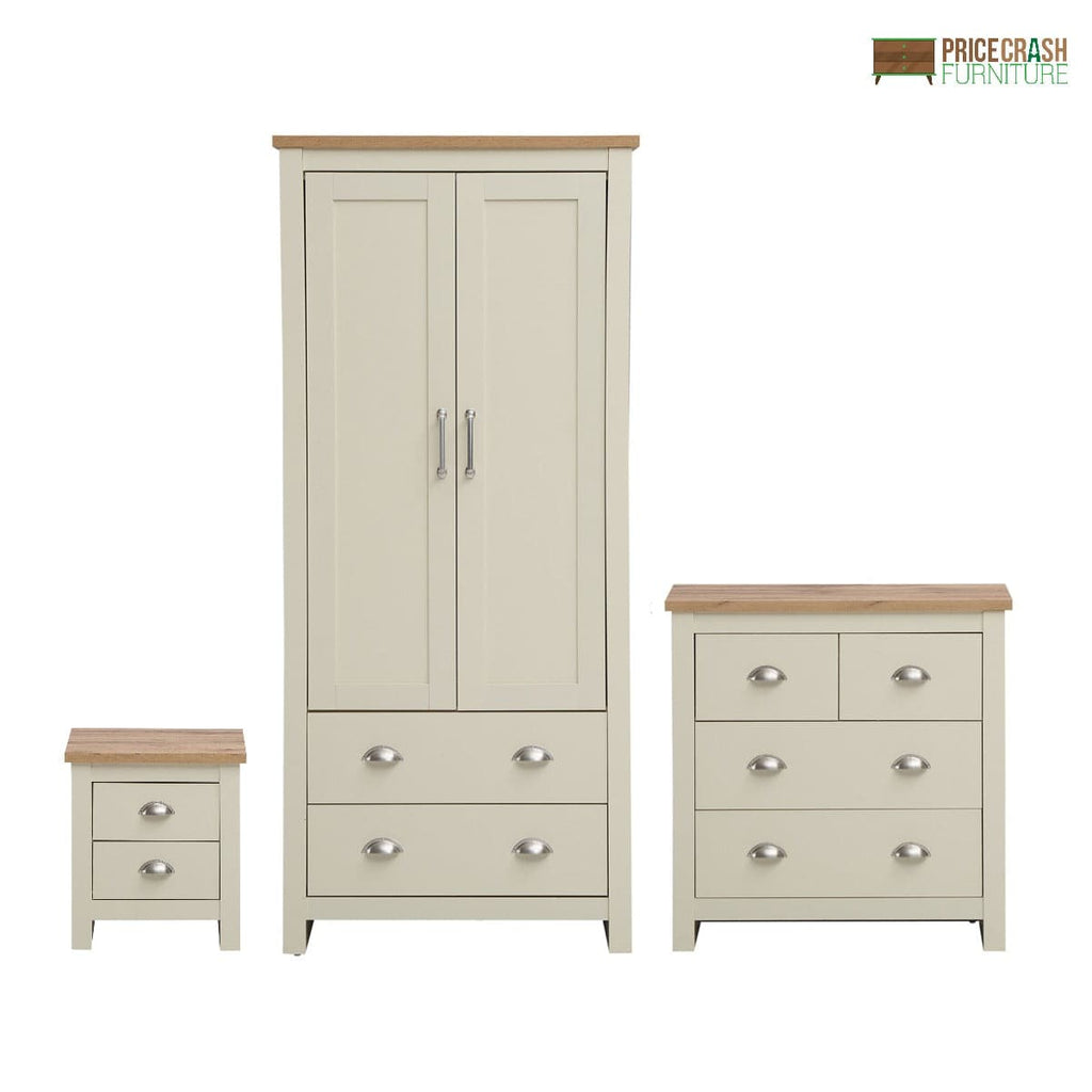 Lisbon 3 Piece Bedroom Set: 2 door wardrobe + 4 drawer chest + 2 drawer bedside - Price Crash Furniture