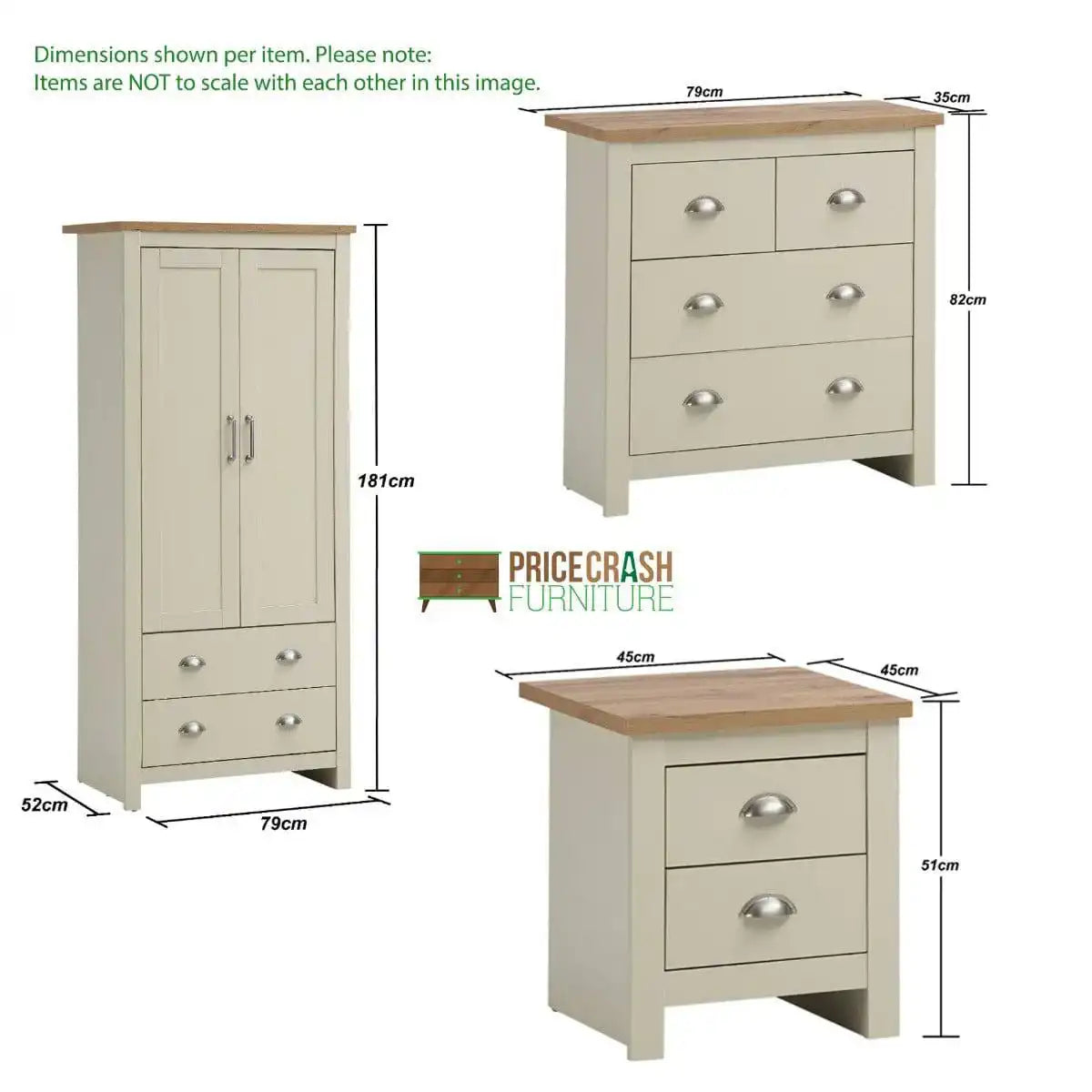 Lisbon 3 Piece Set: 2 door wardrobe 4 drawer chest 2 drawer bedside - Price Crash Furniture