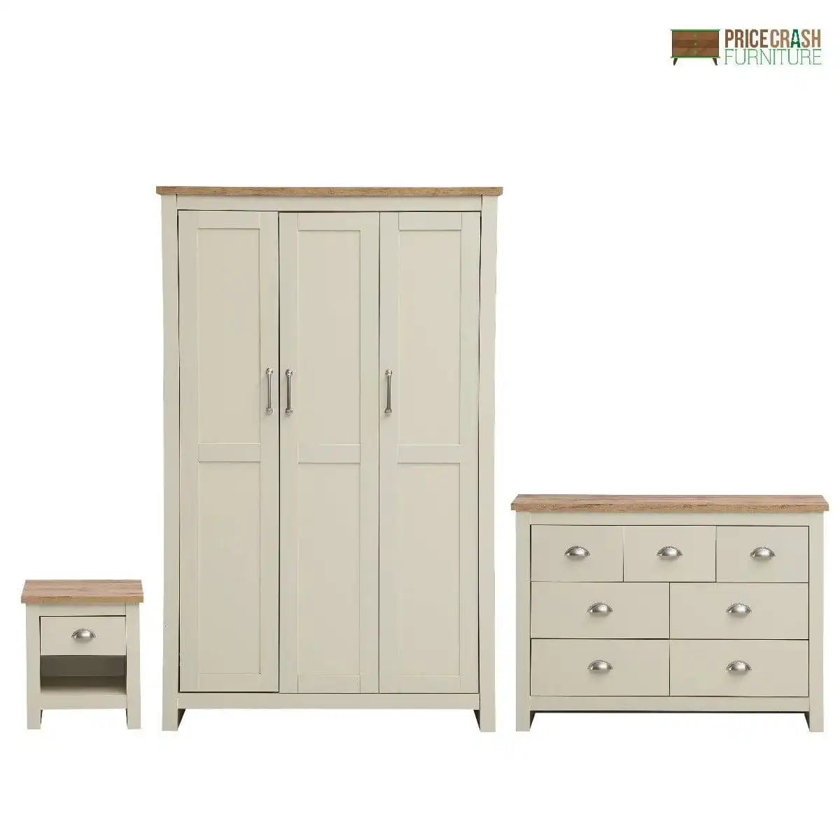 Lisbon 3 Piece Set: 3 door wardrobe 7 drawer chest 1 drawer bedside - Price Crash Furniture