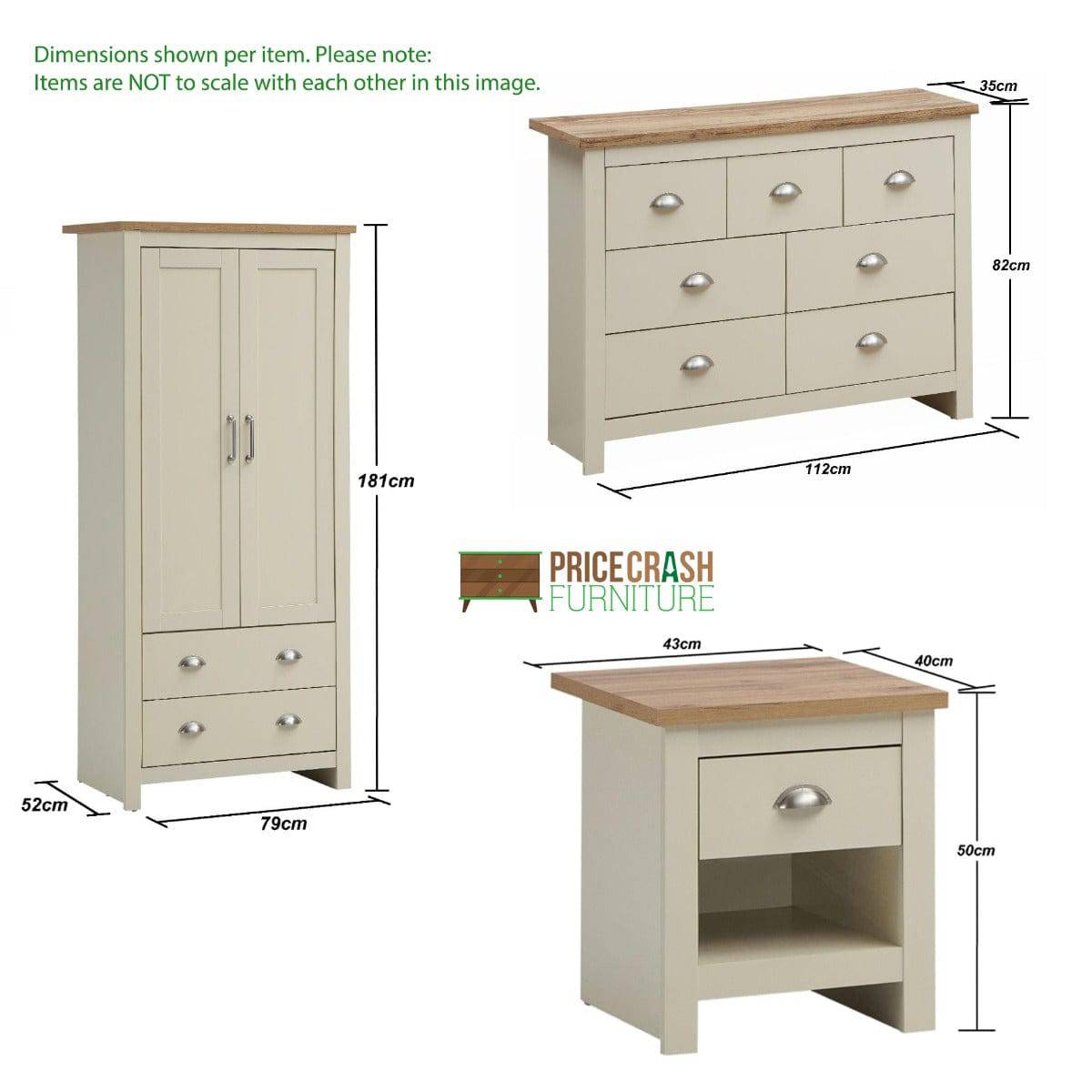 Lisbon 3 Piece Bedroom Set: 2 door wardrobe + 7 drawer chest + 1 drawer bedside - Price Crash Furniture