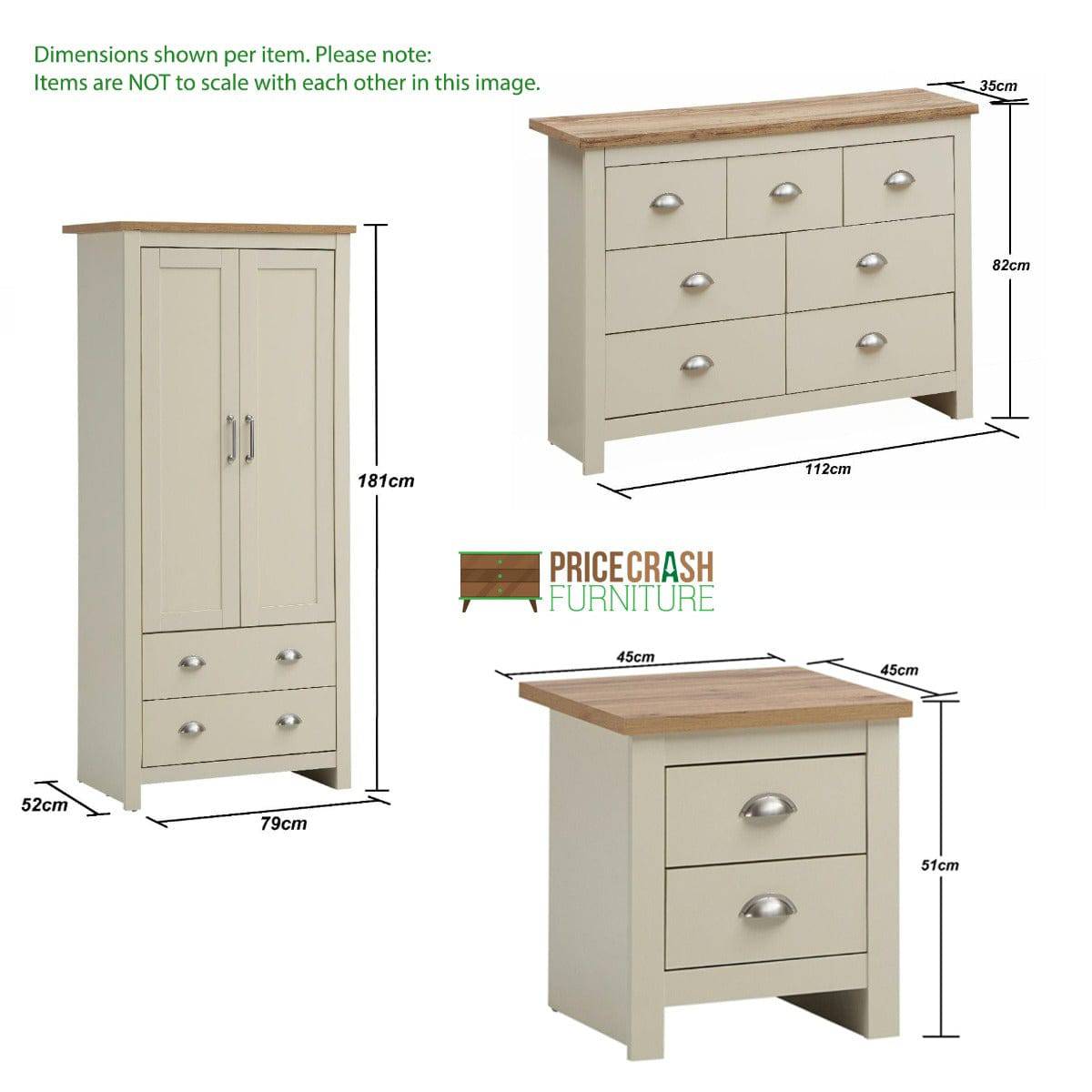 Lisbon 3 Piece Bedroom Set: 2 door wardrobe + 7 drawer chest + 2 drawer bedside - Price Crash Furniture