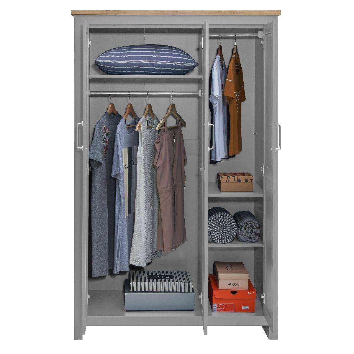 Lisbon Grey Set: 3 door wardrobe 7 drawer chest 1 drawer bedside - Price Crash Furniture
