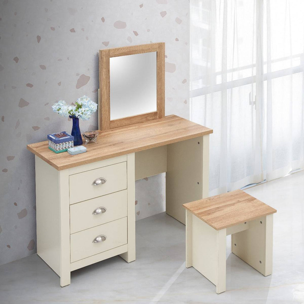 Lisbon 3 piece set: dressing table, stool, mirror by TAD - Price Crash Furniture