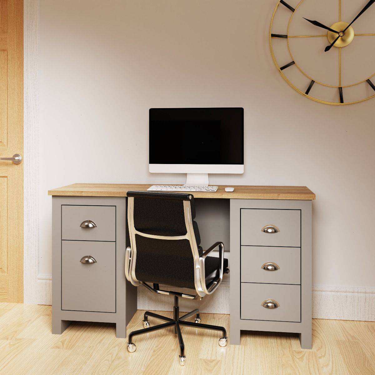 Lisbon laptop desk table in grey & oak by TAD - Price Crash Furniture