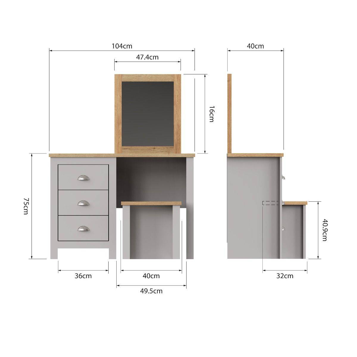 Lisbon DRESSING TABLE 3 DRAWER SET in Grey - Price Crash Furniture