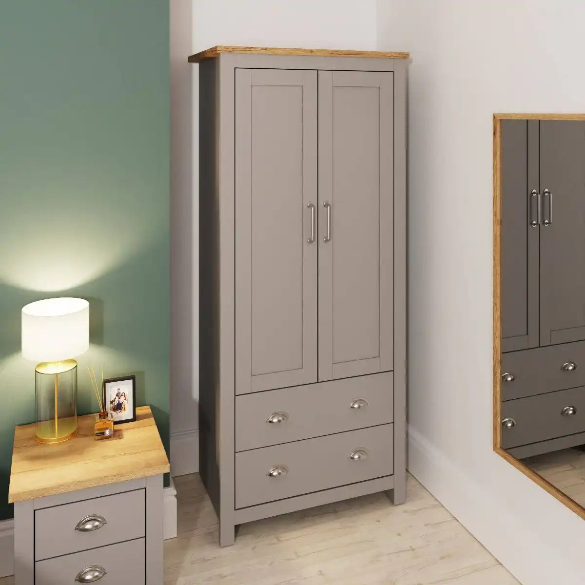 Lisbon 2 door 2 drawer wardrobe in grey & oak by TAD - Price Crash Furniture