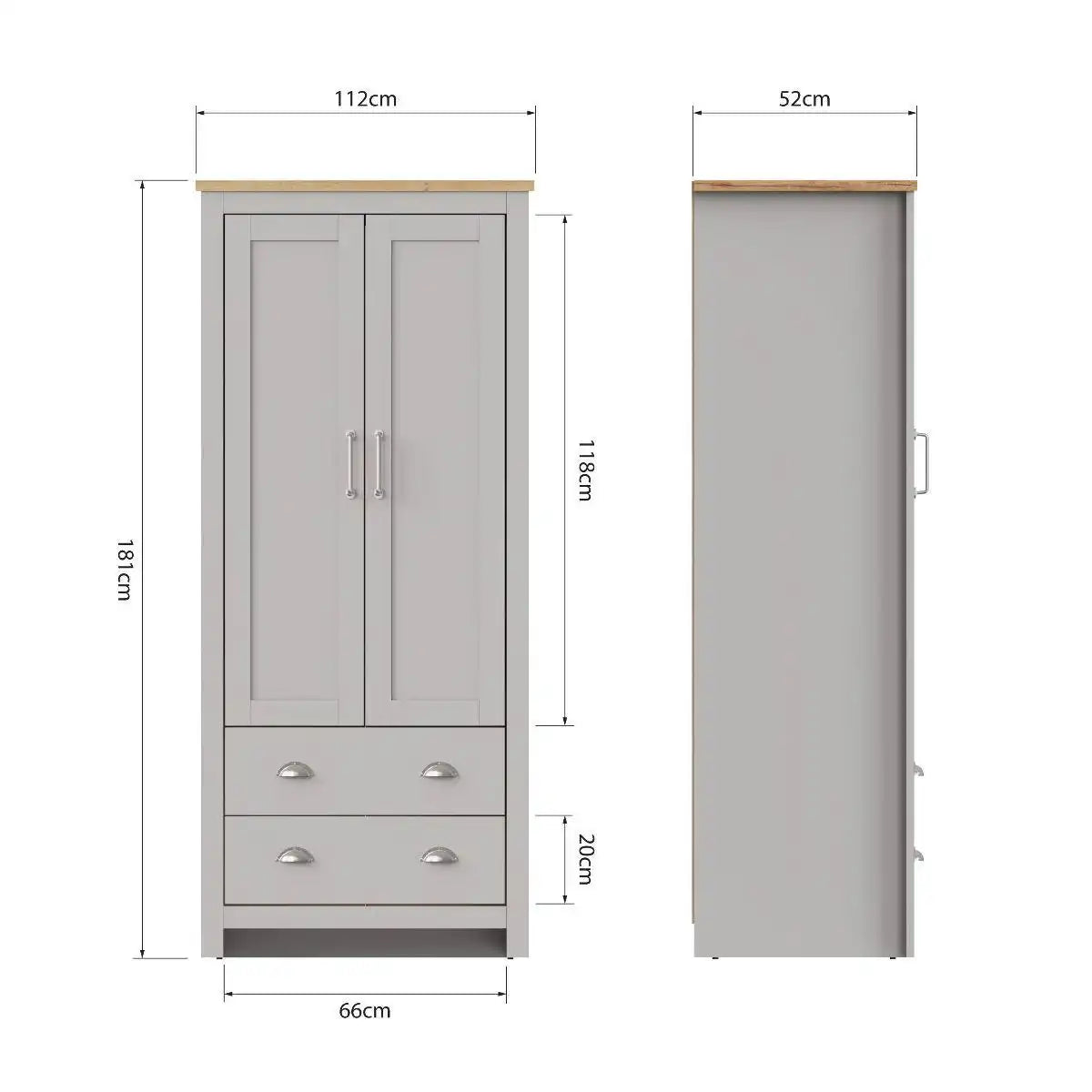 Lisbon 2 door 2 drawer wardrobe in grey & oak by TAD - Price Crash Furniture