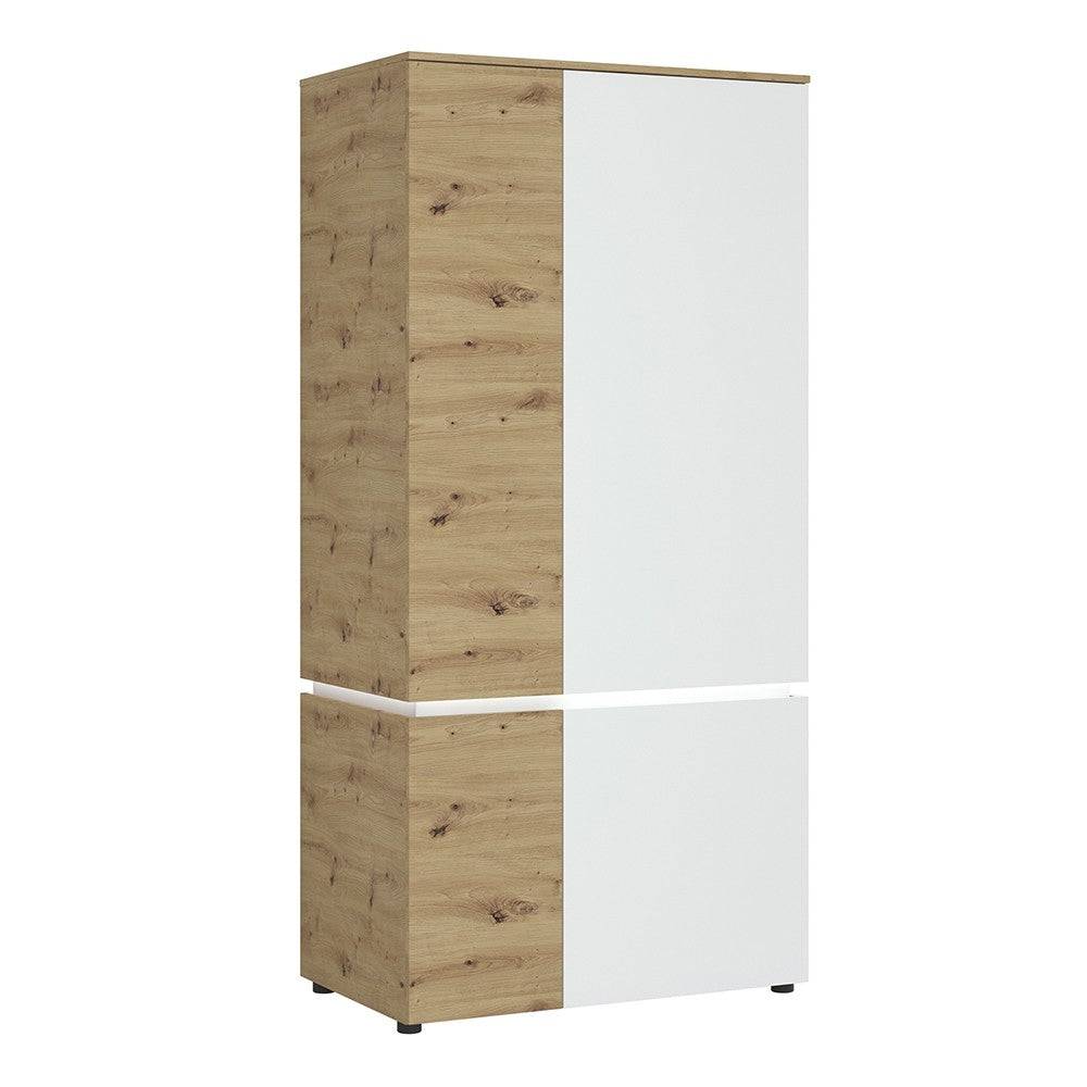 Luci 4 Door Tall Wide Cupboard Wardrobe Unit (including LED lighting) in Platinum and Oak - Price Crash Furniture