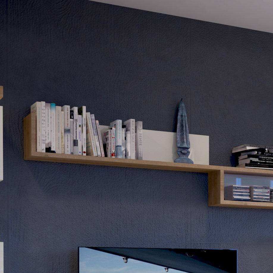 Lyon 120cm Wall Shelf In Riviera Oak/White High Gloss - Price Crash Furniture