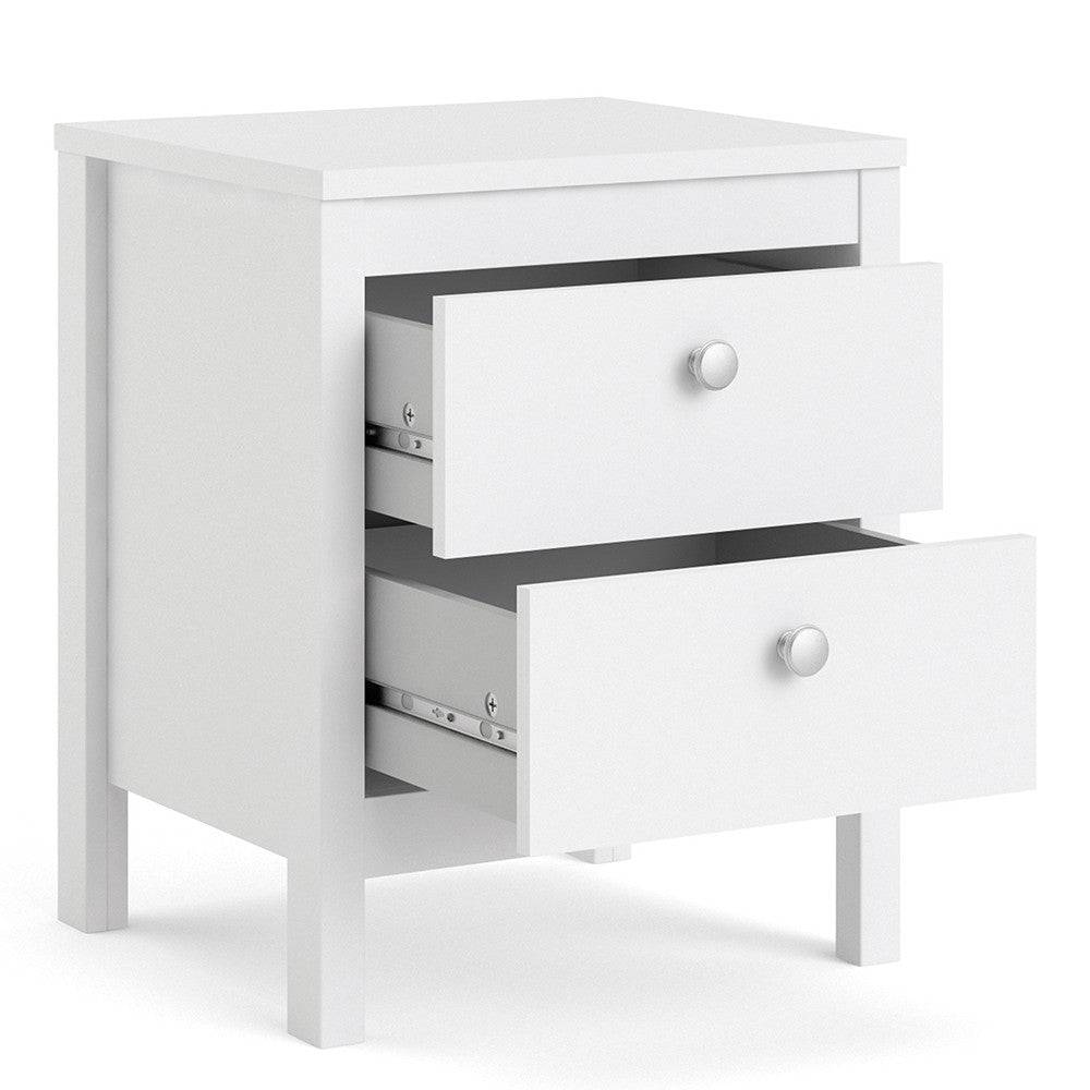 Madrid Bedside Table Cabinet 2 Drawers in White - Price Crash Furniture