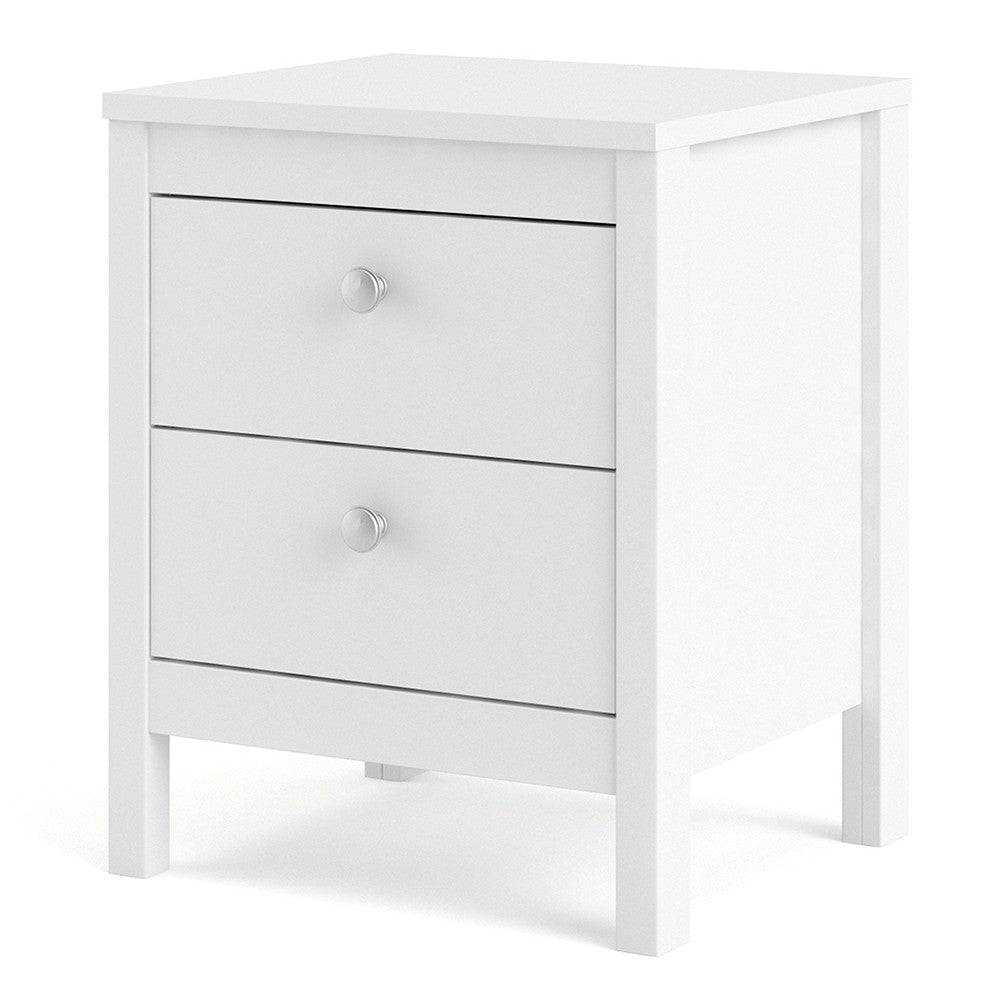 Madrid Bedside Table Cabinet 2 Drawers in White - Price Crash Furniture