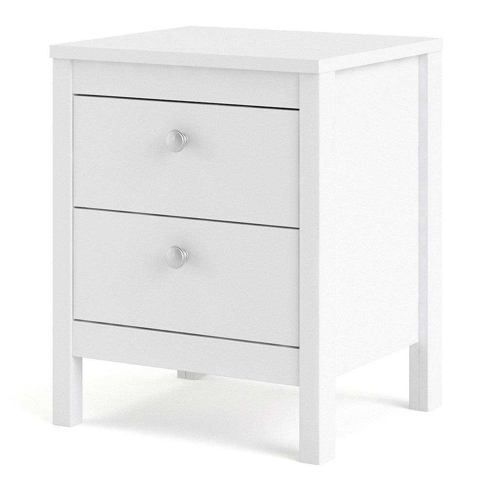 Madrid Bedside Table Cabinet 2 Drawers in White - Price Crash Furniture