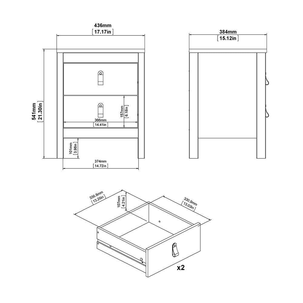 Madrid Bedside Table Cabinet 2 Drawers in White - Price Crash Furniture