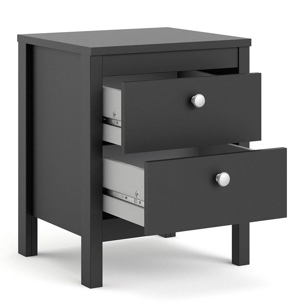 Madrid Bedside Table Cabinet with 2 Drawers in Matt Black - Price Crash Furniture