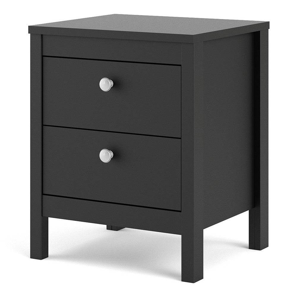 Madrid Bedside Table Cabinet with 2 Drawers in Matt Black - Price Crash Furniture