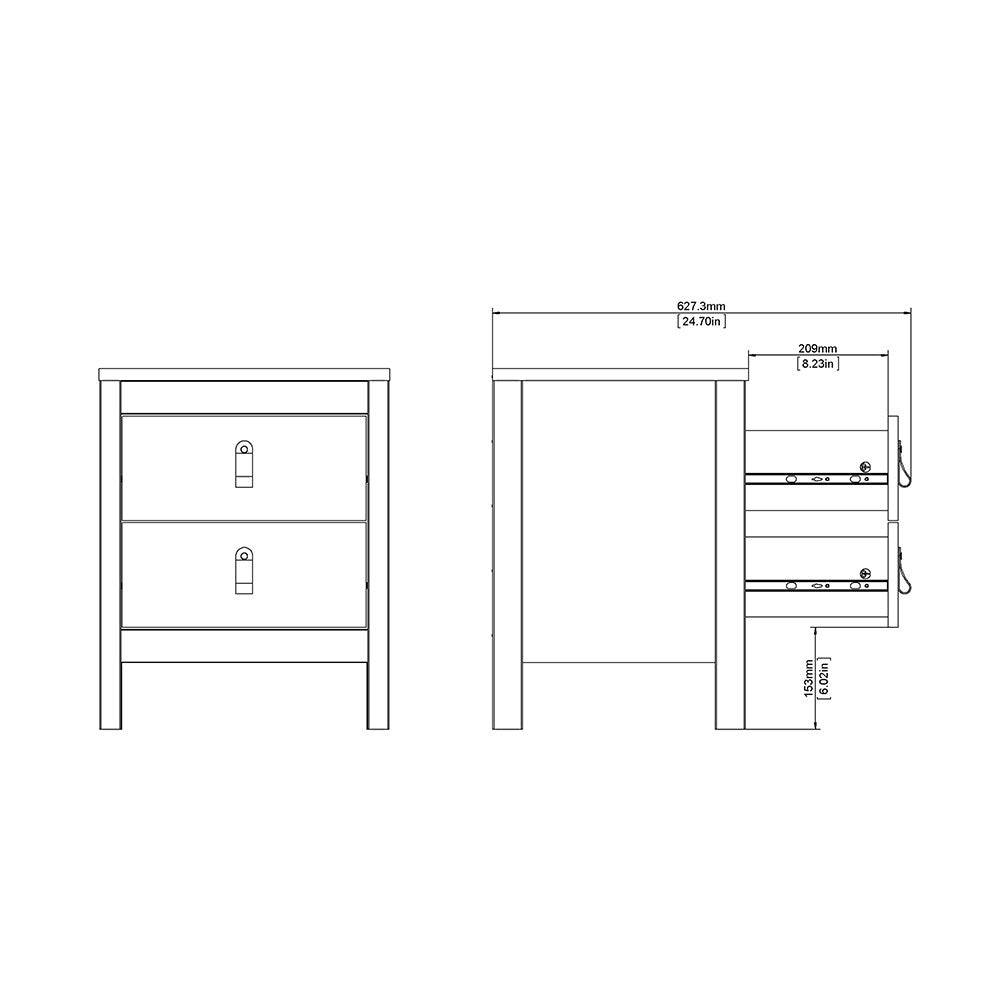 Madrid Bedside Table Cabinet with 2 Drawers in Matt Black - Price Crash Furniture