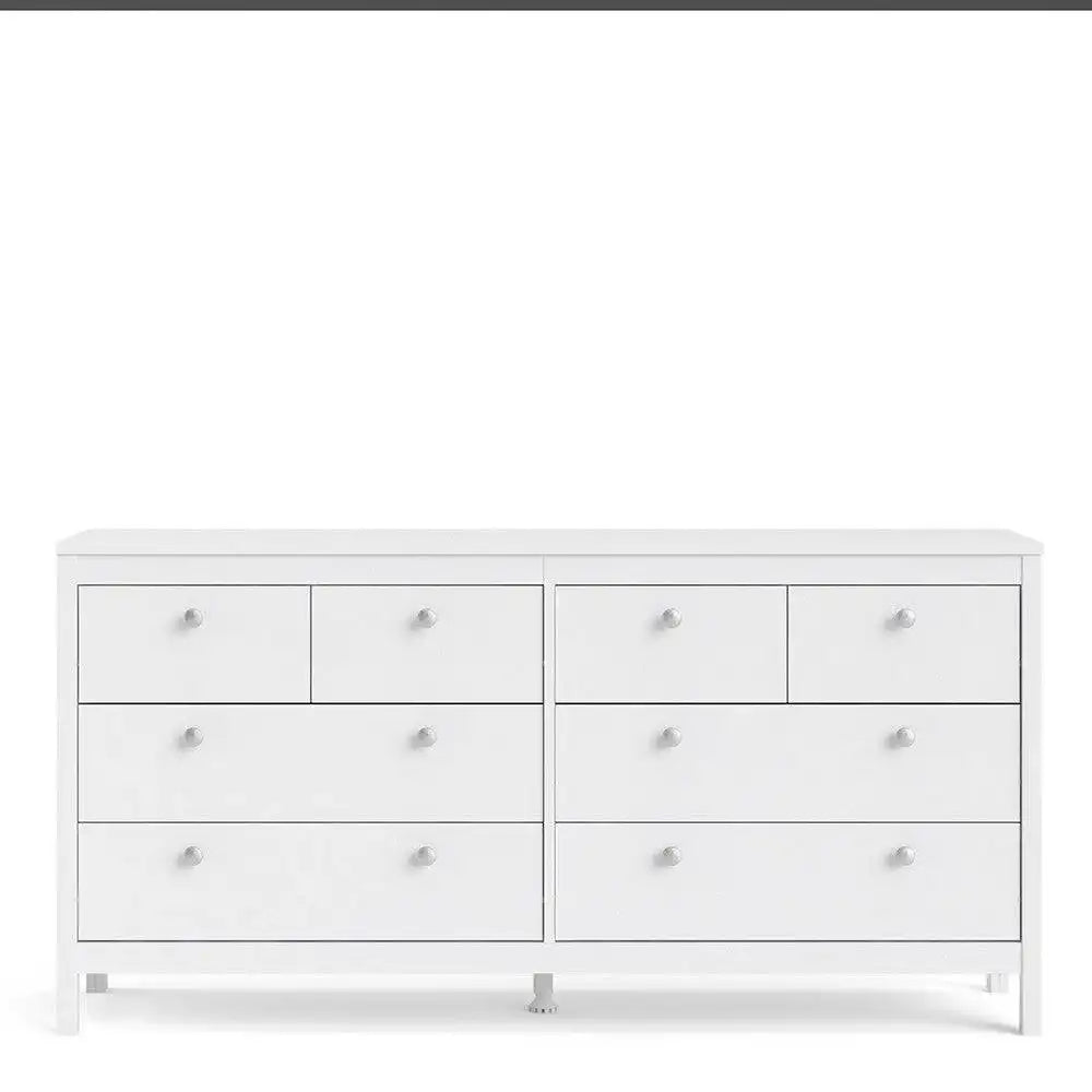 Madrid Large Wide (4+4) 8 Drawer Chest of Drawers in White - Price Crash Furniture