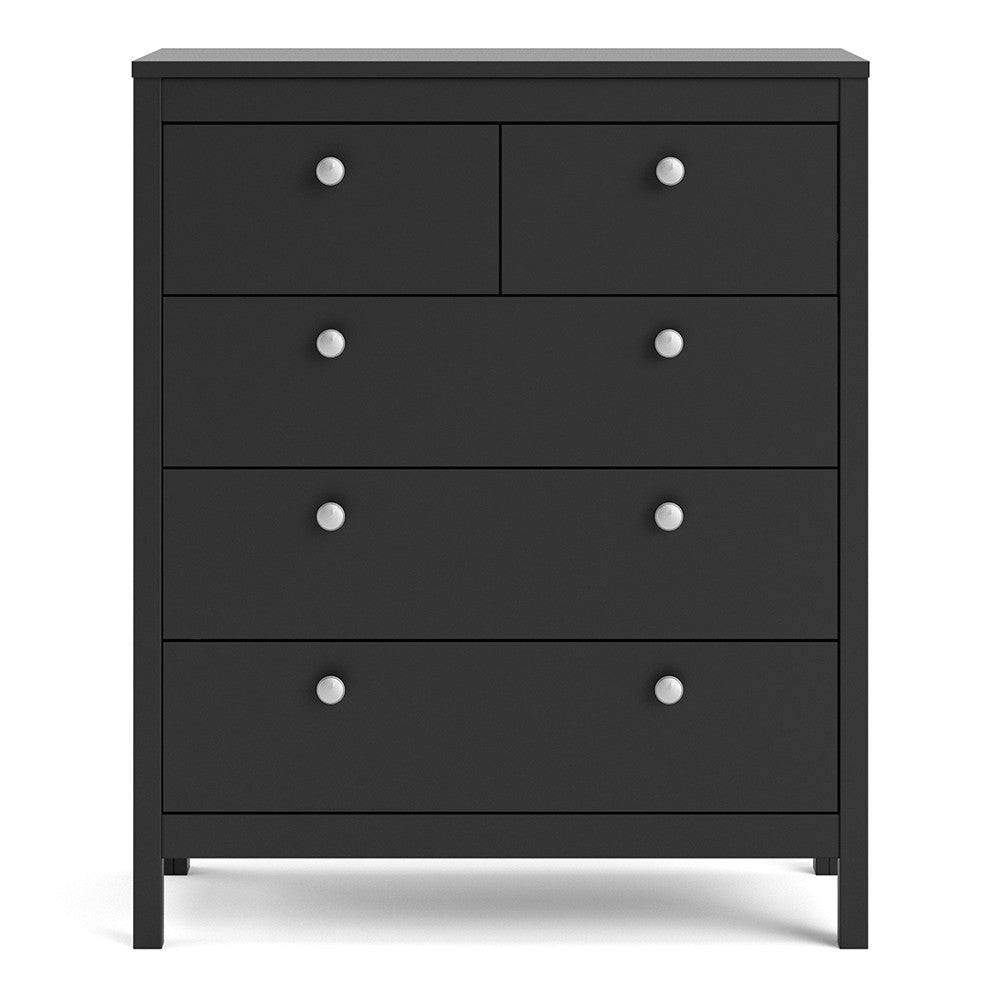 Madrid Shaker Style (3+2) 5 Drawer Chest of Drawers Unit in Matt Black - Price Crash Furniture