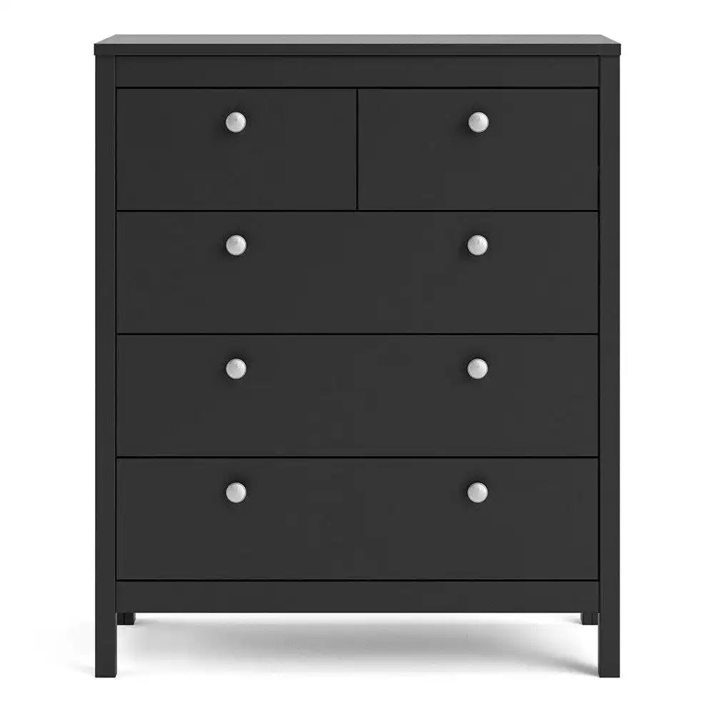 Madrid Shaker Style (3+2) 5 Drawer Chest of Drawers Unit in Matt Black - Price Crash Furniture